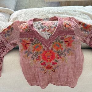 Johnny Was Pink Embroidered Blouse
